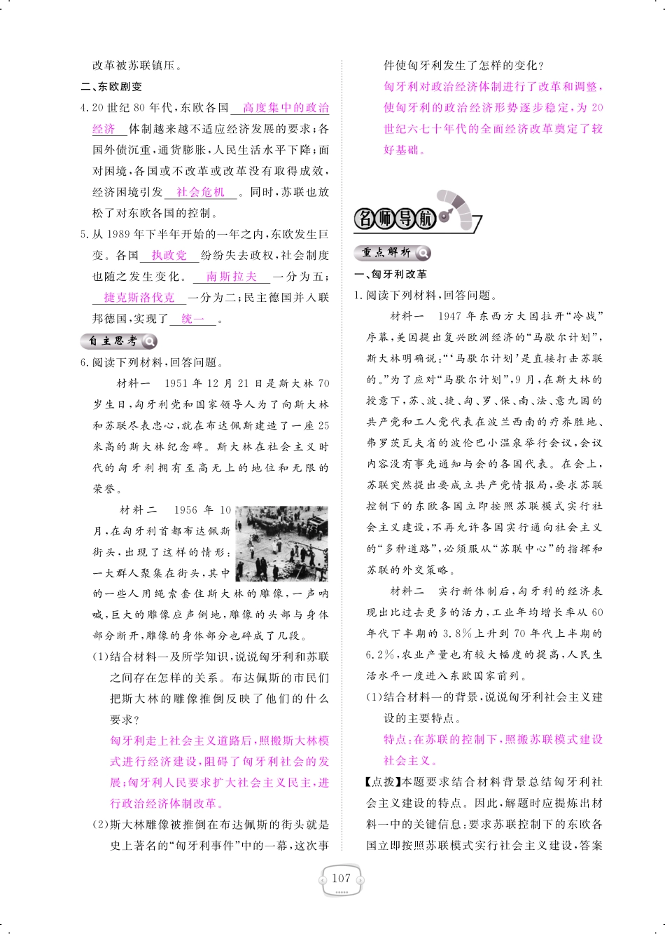 九年级历史下册 第11课 东欧社会主义国家的改革与演变课时作业(pdf) 新人教版试卷_第2页