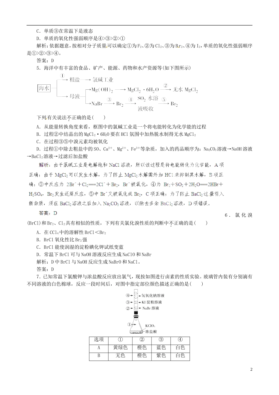 (状元学案)2014届高三化学一轮达标作业11-富集在海水中的元素-氯(有详解)_第2页