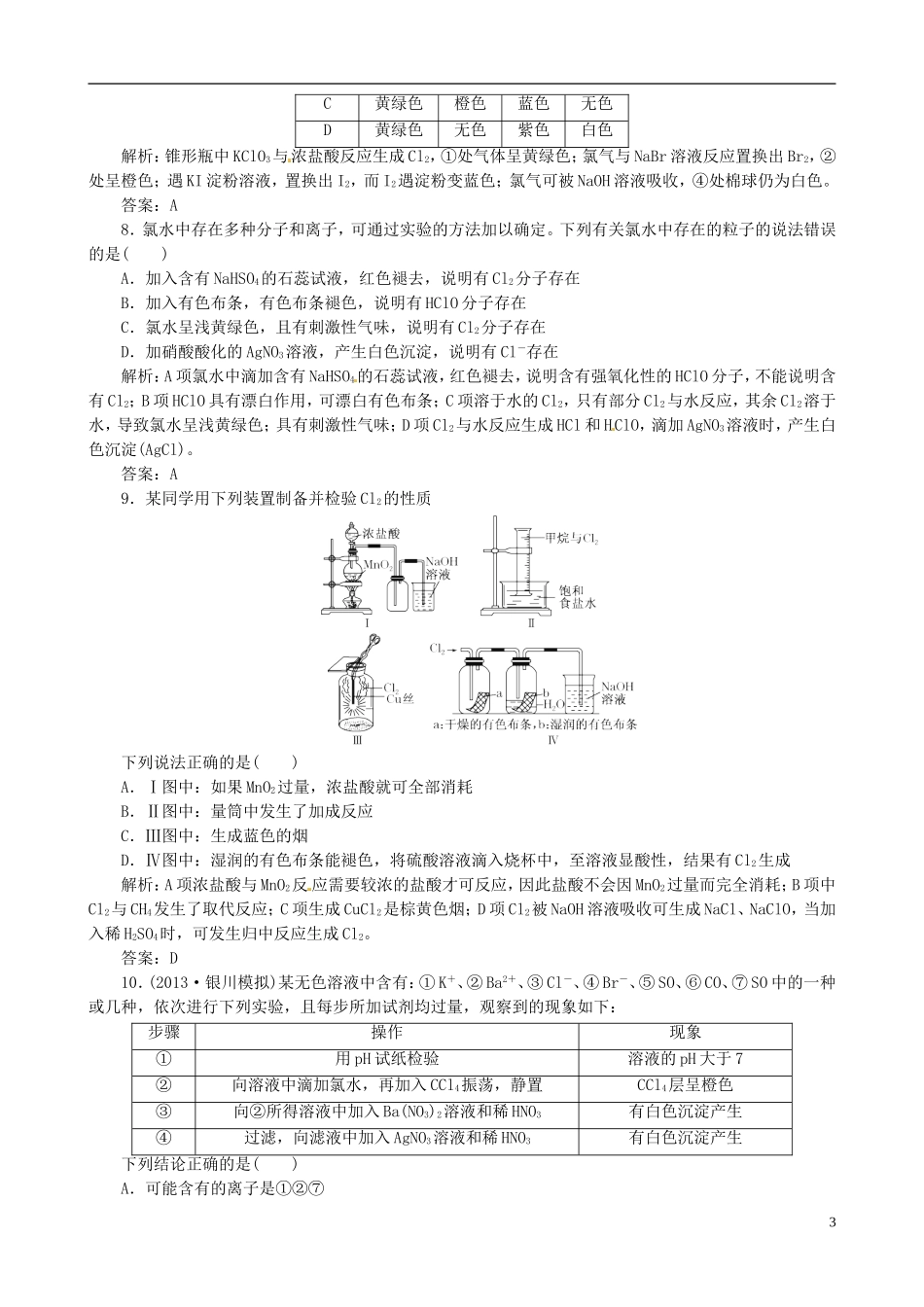 (状元学案)2014届高三化学一轮达标作业11-富集在海水中的元素-氯(有详解)_第3页