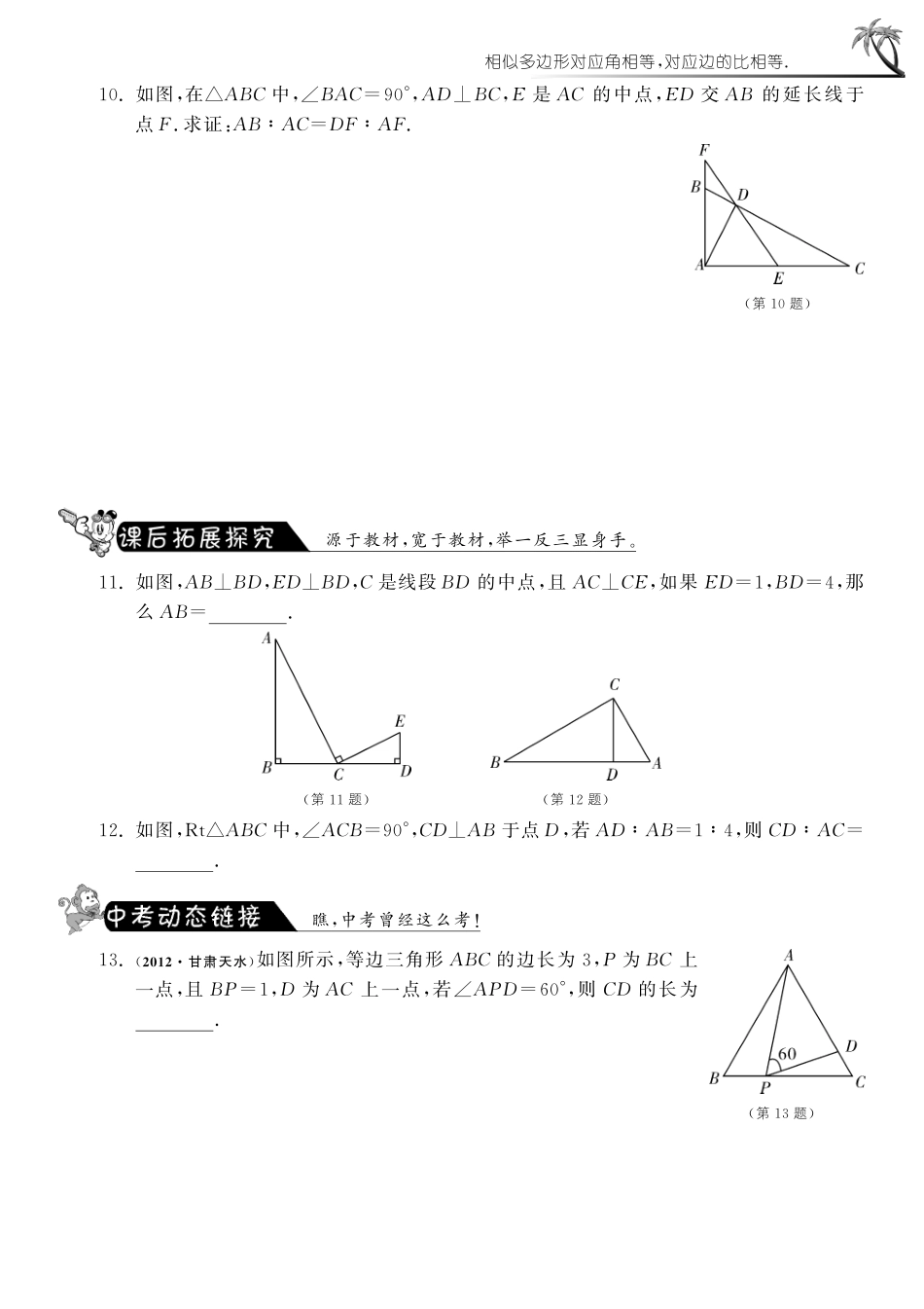 九年级数学下册 2723 相似三角形的判定(3)测试卷(pdf) 新人教版试卷_第3页