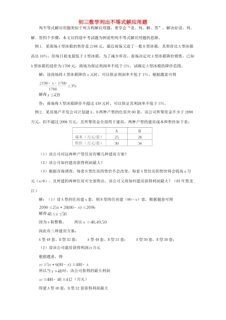初三数学列出不等式解应用题 学法指导 不分版本 试题
