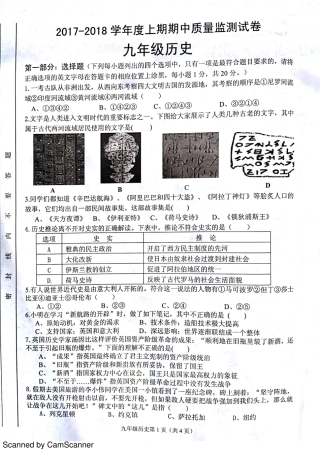 九年级历史上学期期中试卷(pdf) 新人教版 河南省信阳市罗山县九年级历史上学期期中试卷(pdf) 新人教版