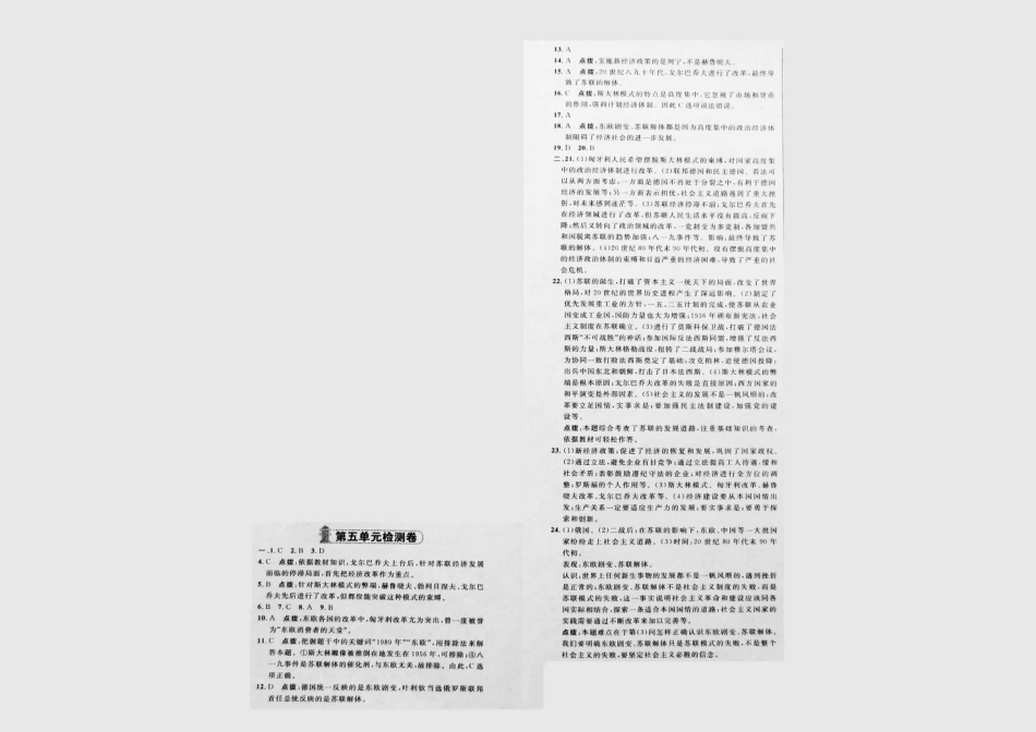 九年级历史下册 第五单元(社会主义国家的改革与演变)达标检测卷(pdf) 新人教版试卷_第3页
