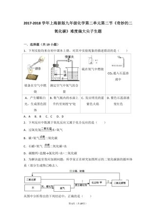 九年级化学上册 第二章 身边的化学物质 第二节(奇妙的二氧化碳)难度偏大尖子生题(pdf，含解析)(新版)沪教版试卷