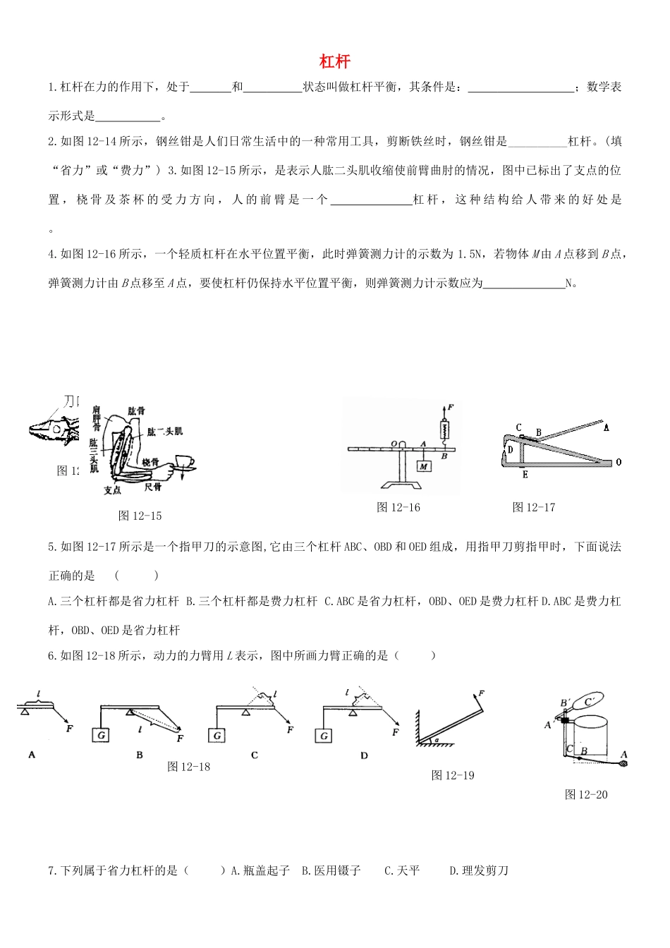 中考物理压题之杠杆试卷_第1页