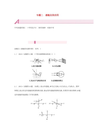 中考物理总复习 模块二 光学 专题二 透镜及其应用试卷