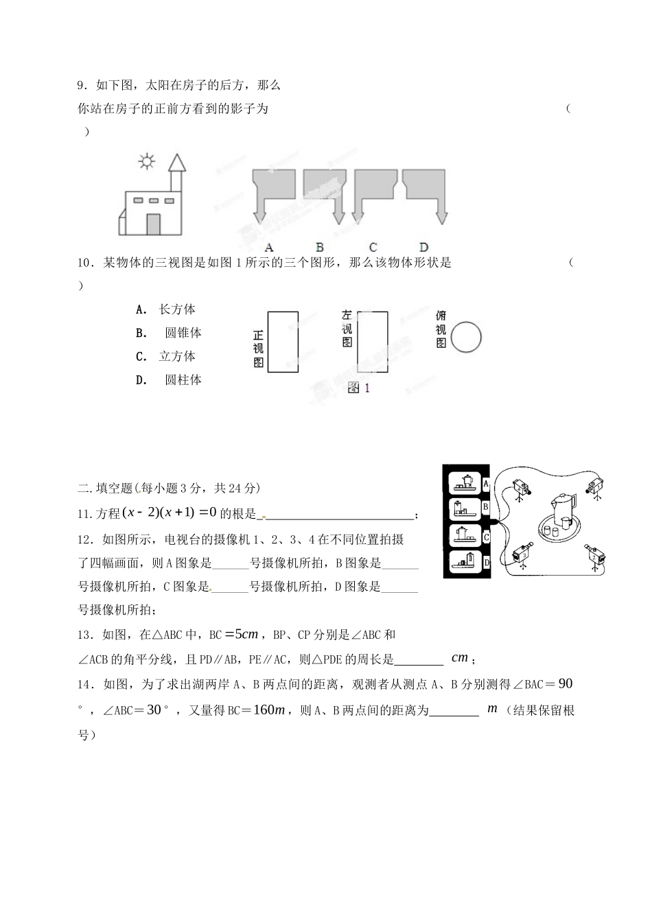 九年级数学上学期期中试卷(北师大版)试卷_第3页