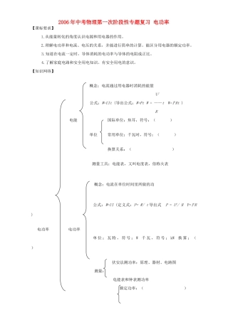 中考物理第一次阶段性专题复习 电功率 新课标 人教版试卷