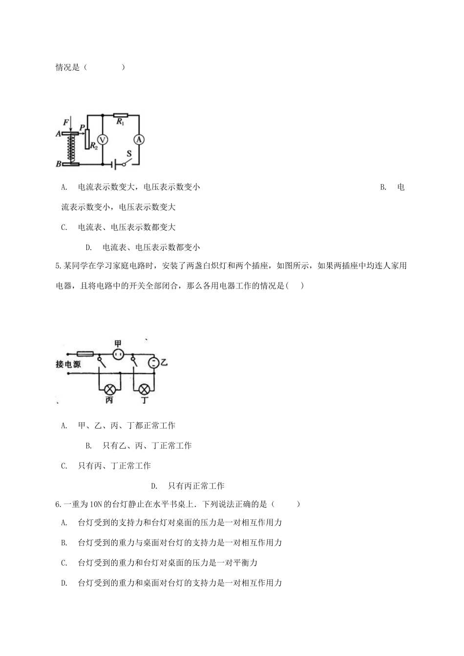 中考物理模拟试卷一试卷_第2页