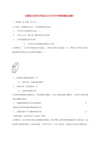 中考物理模拟试卷一试卷