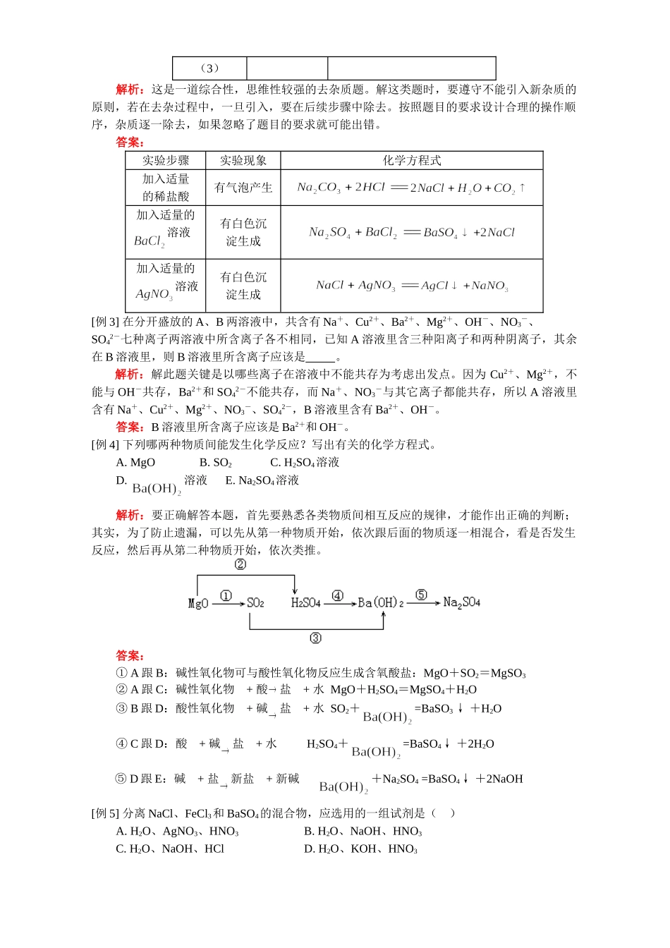 初三化学复习 酸 碱 盐 氧化物综合题型一 除杂题 天津版 试题_第3页