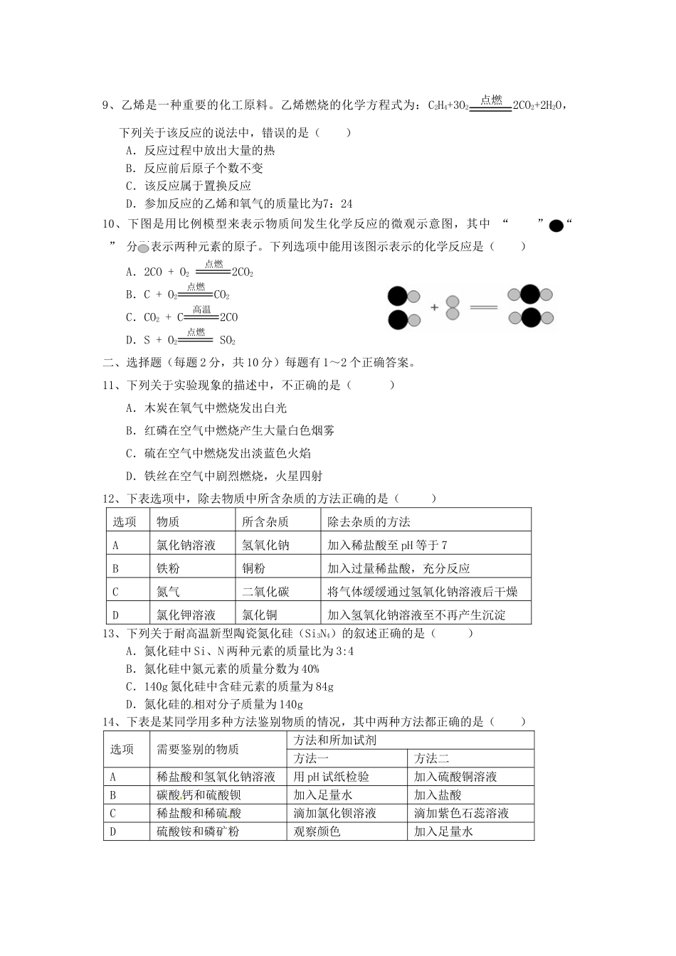 九年级化学下学期结课考试试卷试卷(00002)_第2页