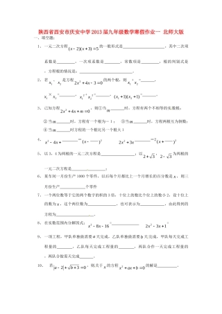 九年级数学寒假作业一 北师大版试卷