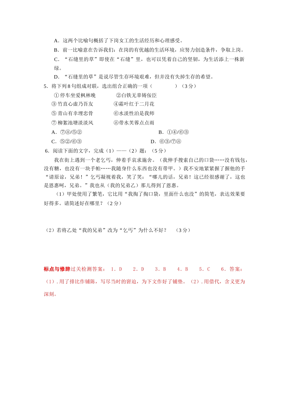 中考语文复习考点检测 标点与修辞过关检测试卷_第2页
