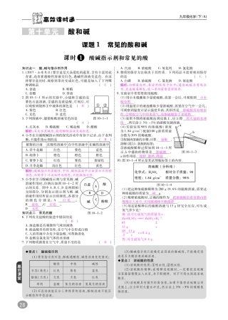 九年级化学下册 10分钟掌控课堂 第10单元 酸和碱 课题1 常见的酸和碱(pdf)(新版)新人教版试卷