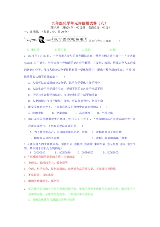 九年级化学单元评估测试卷(八) 沪教版试卷
