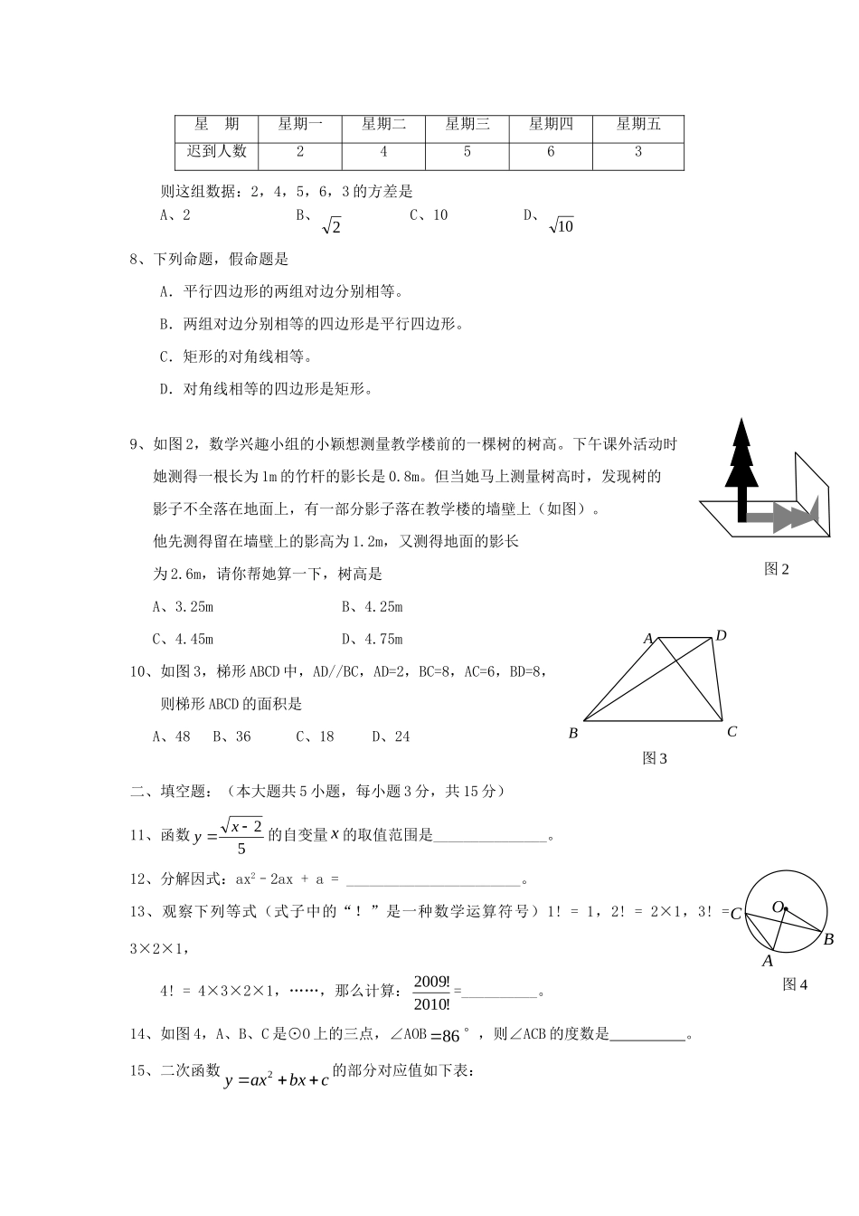 九年级数学五校联考三模试卷试卷_第2页