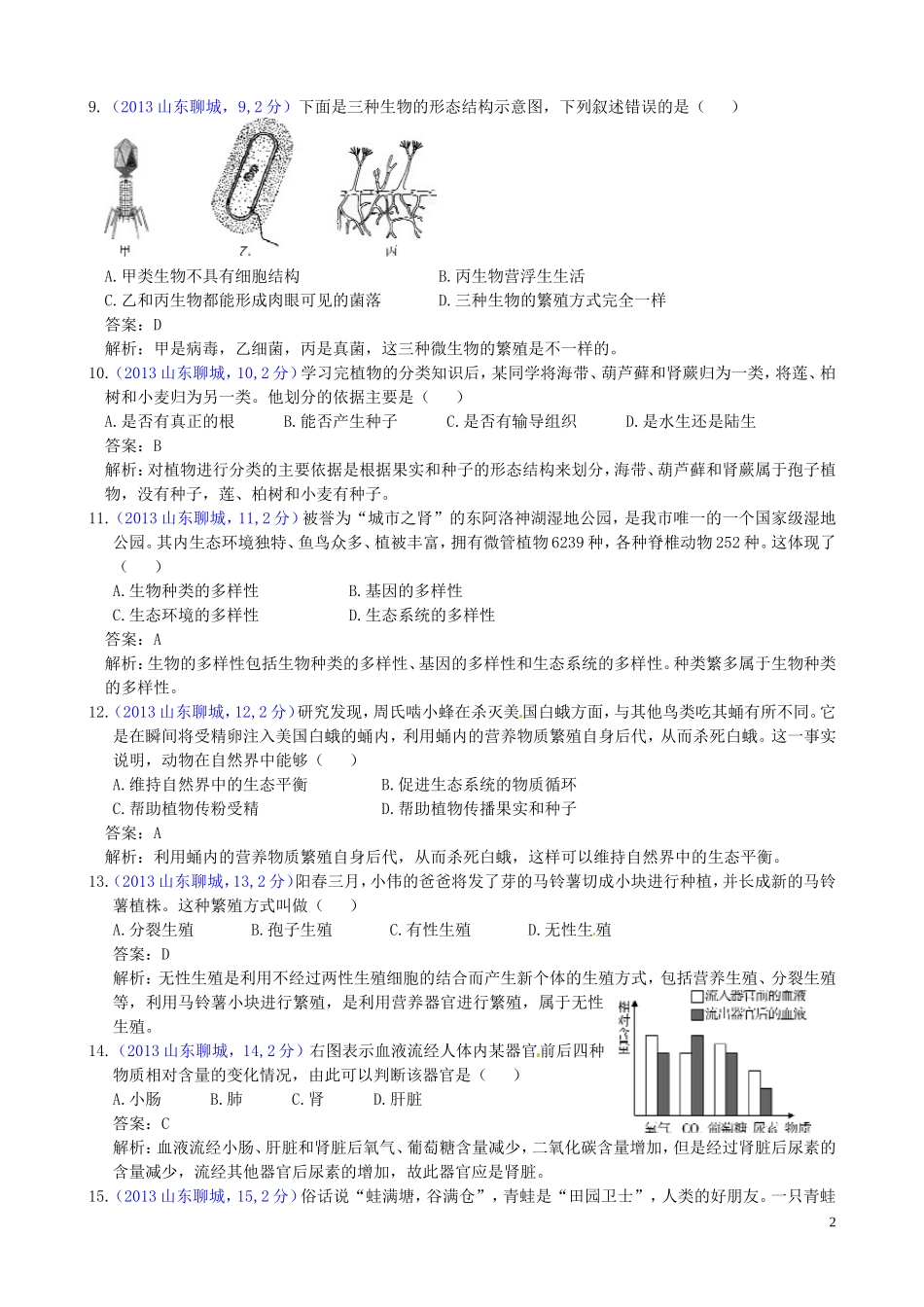 山东省聊城市2013年中考生物真题试题_第2页