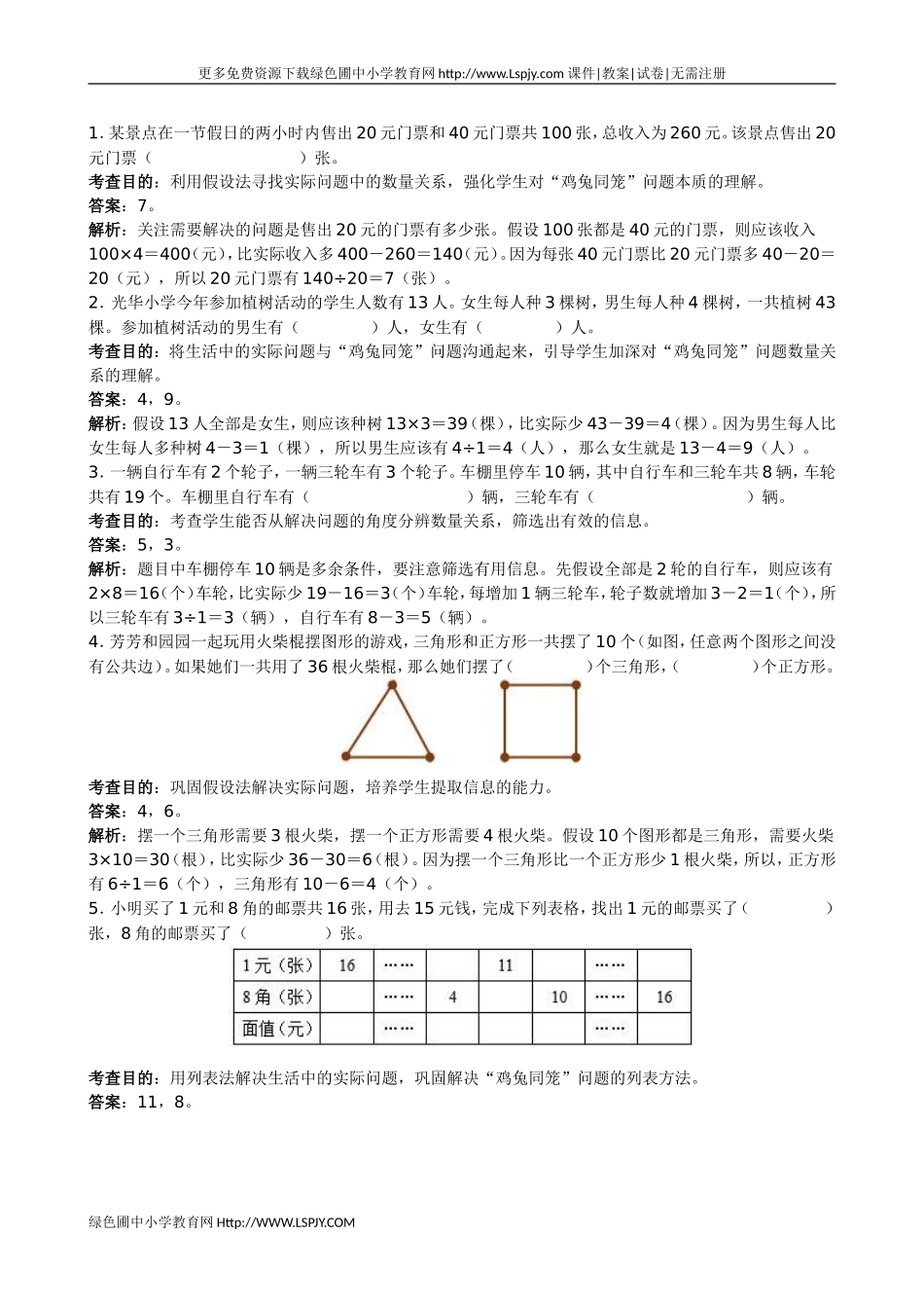 小学数学2011版本小学四年级《鸡兔同笼》同步练习_第2页