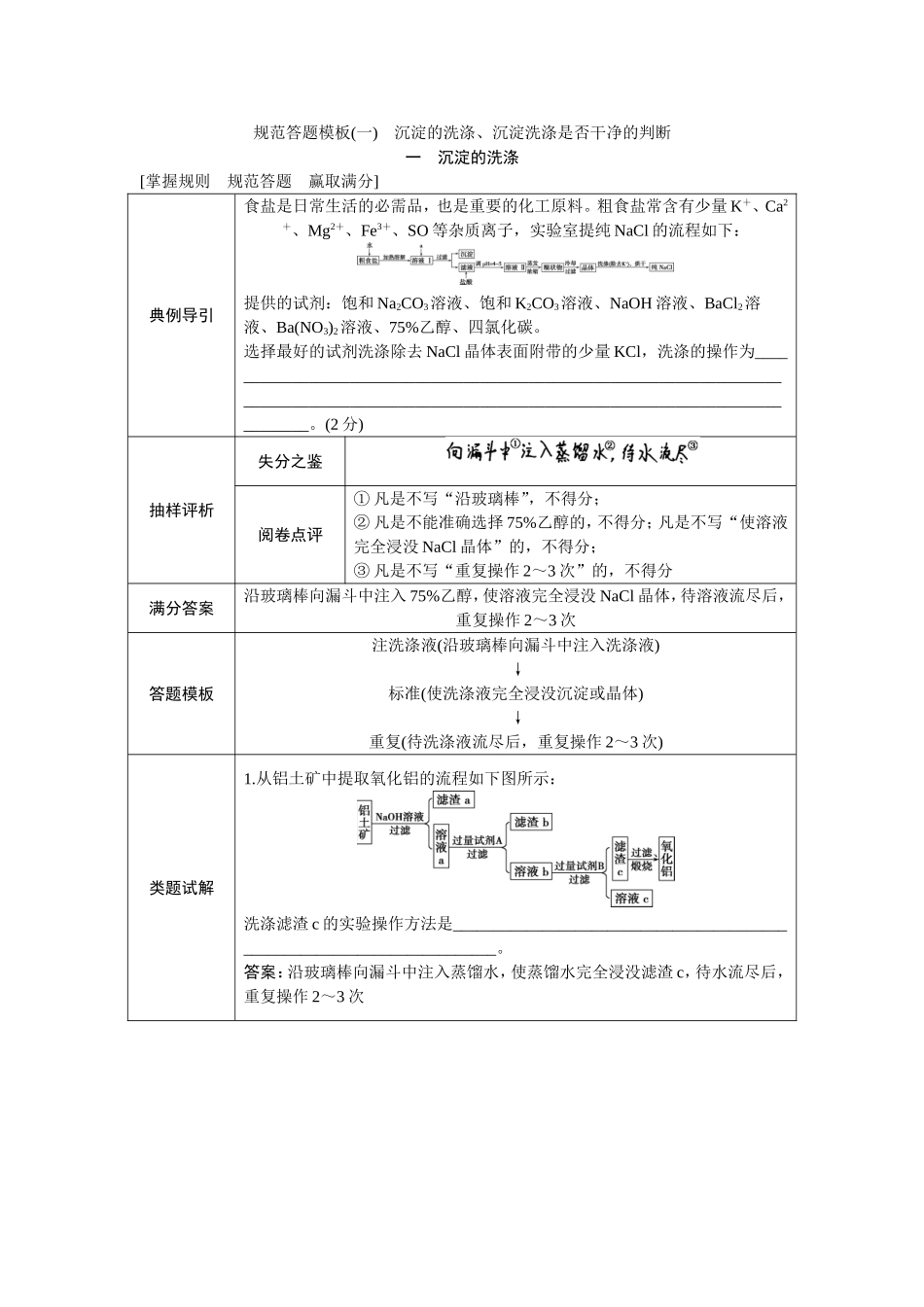 规范答题模板(一)-沉淀的洗涤、沉淀洗涤是否干净的判断_第1页
