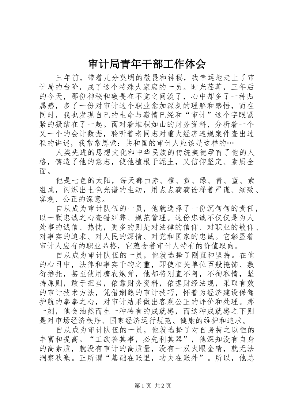 审计局青年干部工作体会_第1页