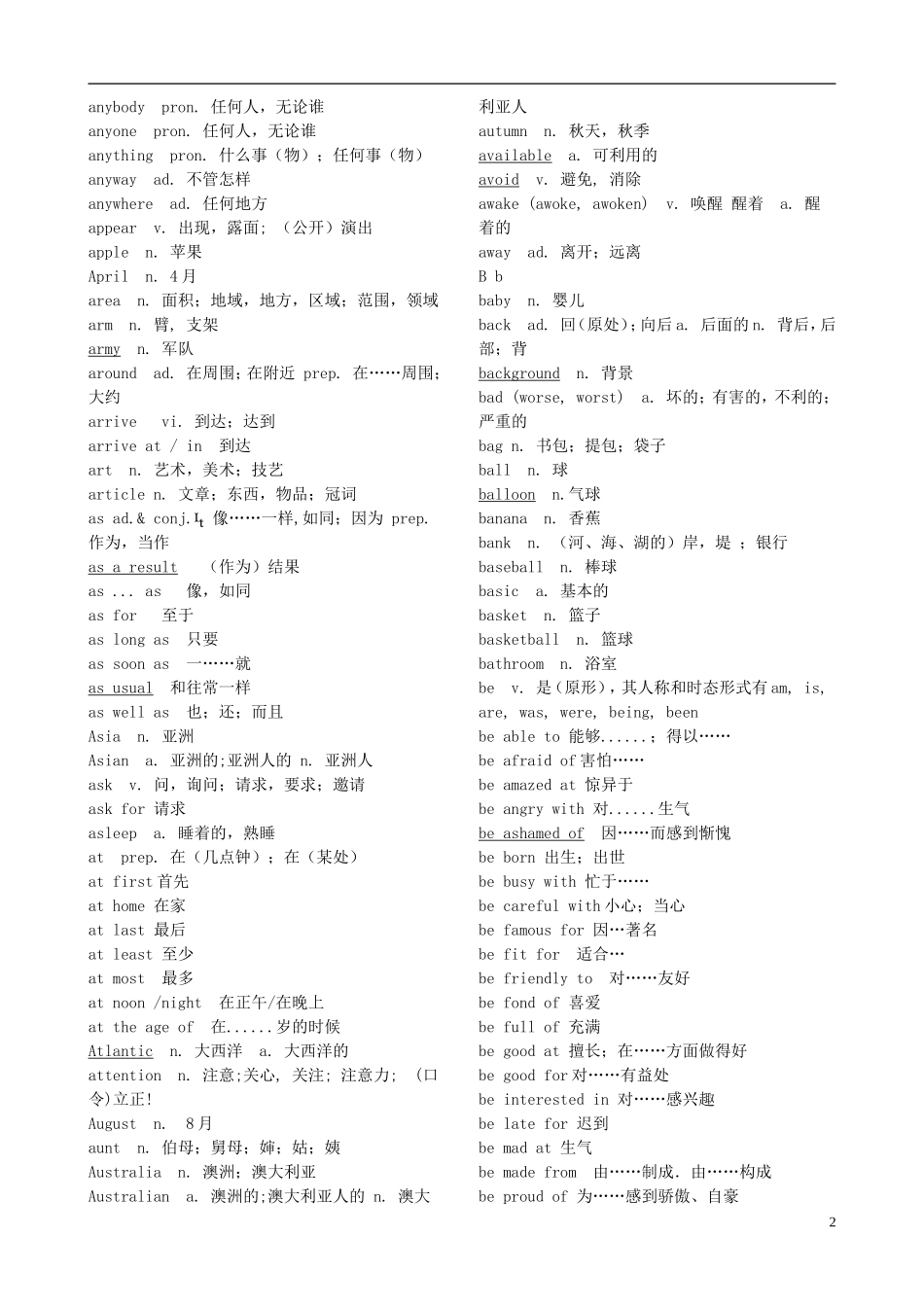 初中英语词汇表及翻译_第2页