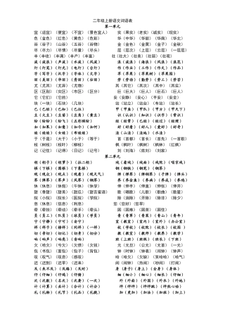 二年级上册语文词语表
