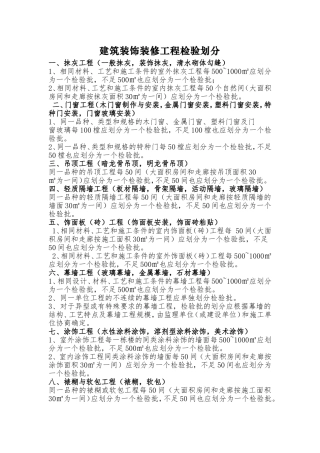 建筑装饰装修工程检验批划分