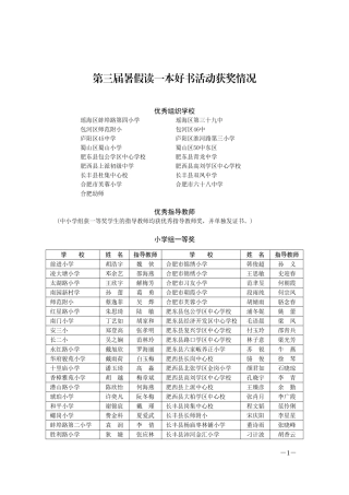 合肥市暑假读一本好书获奖情况一览表