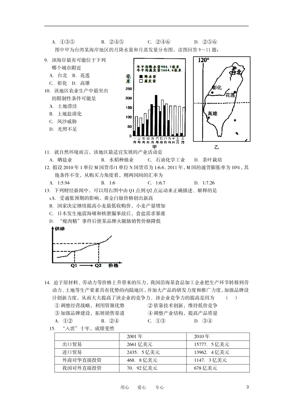 河北省邯郸市临漳一中2012届高三文综春季开学摸底考试试卷_第3页