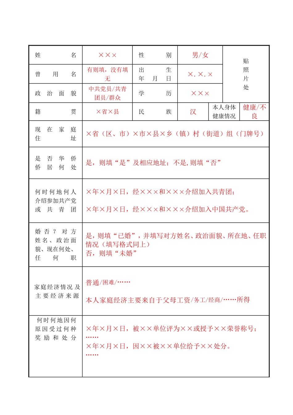 毕业生登记表(标准模板)_第3页