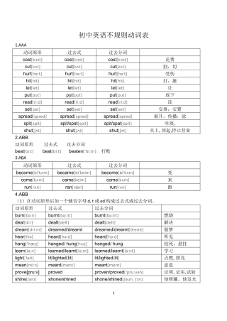 初中英语不规则动词表的完整板块