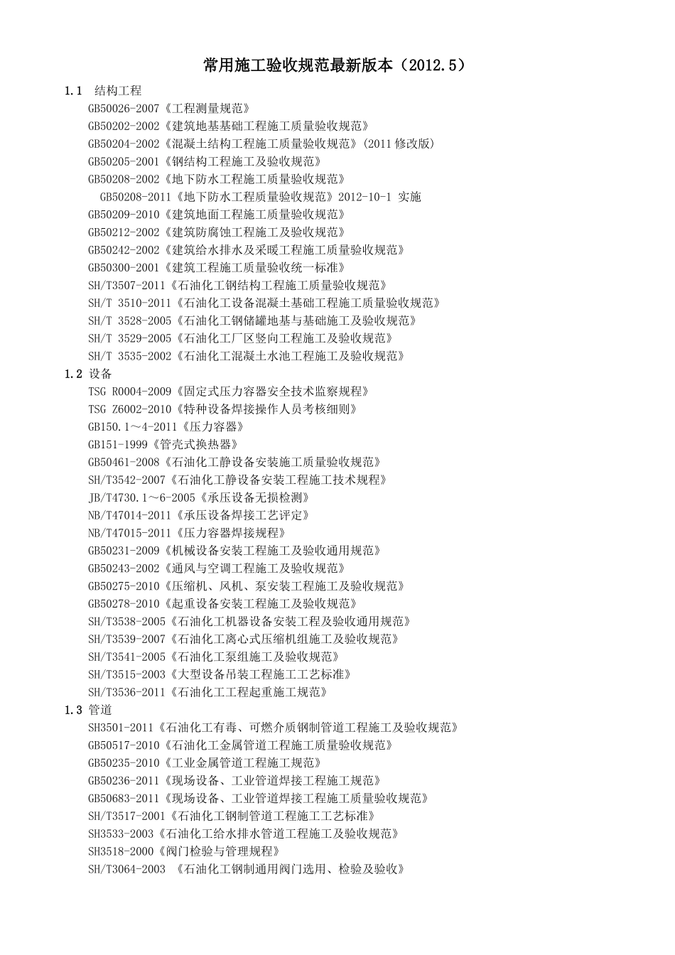 常用施工验收规范最新版本(2015.)_第1页