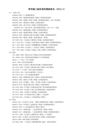 常用施工验收规范最新版本(2015.)