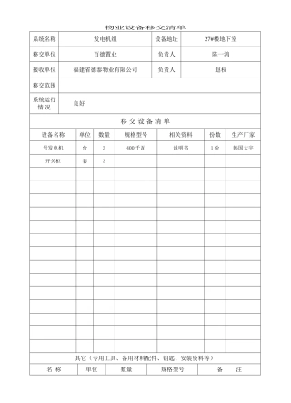 物业设备移交清单(样表)