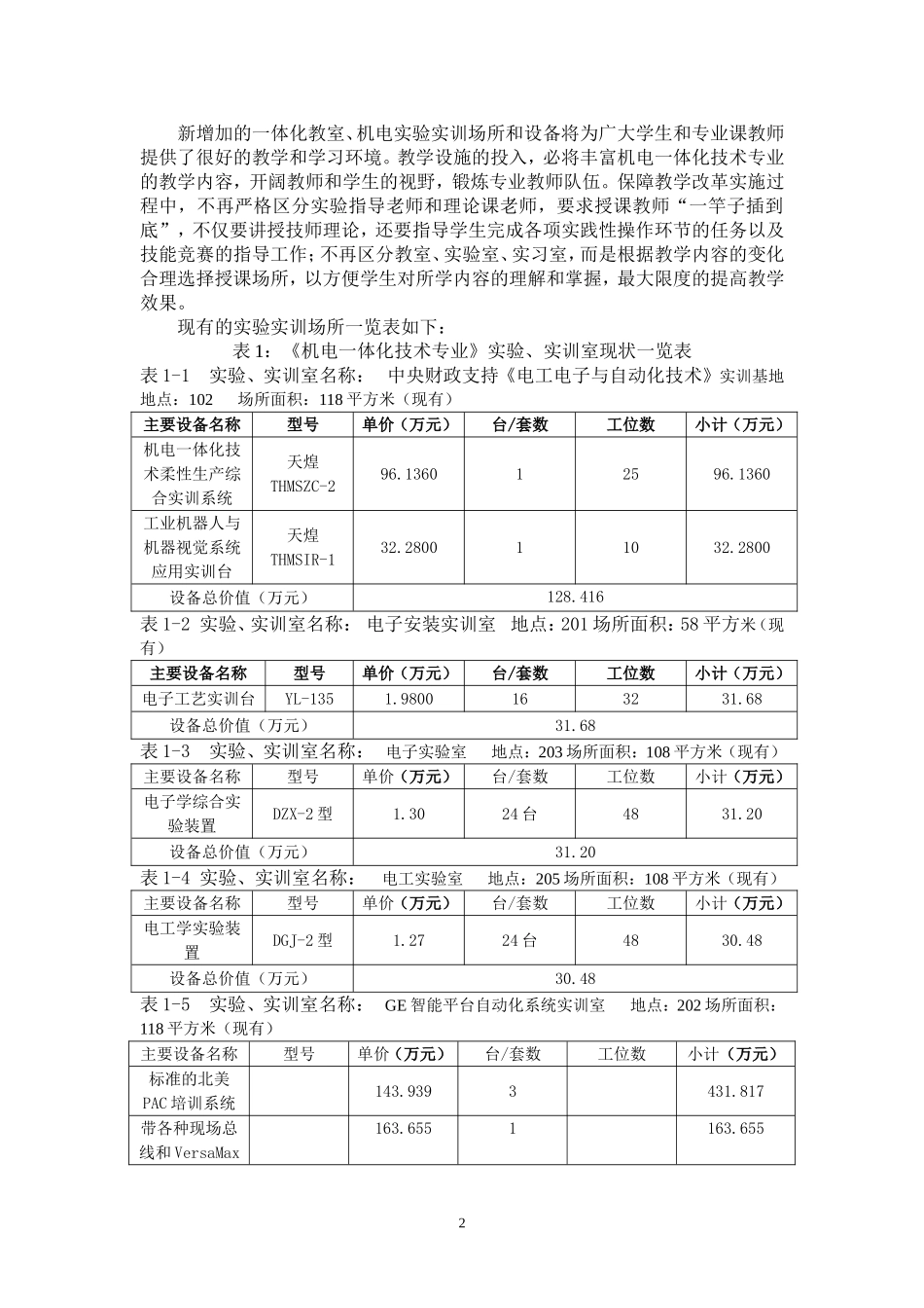 机电一体化专业实训室建设规划(2012-2015年)_第2页