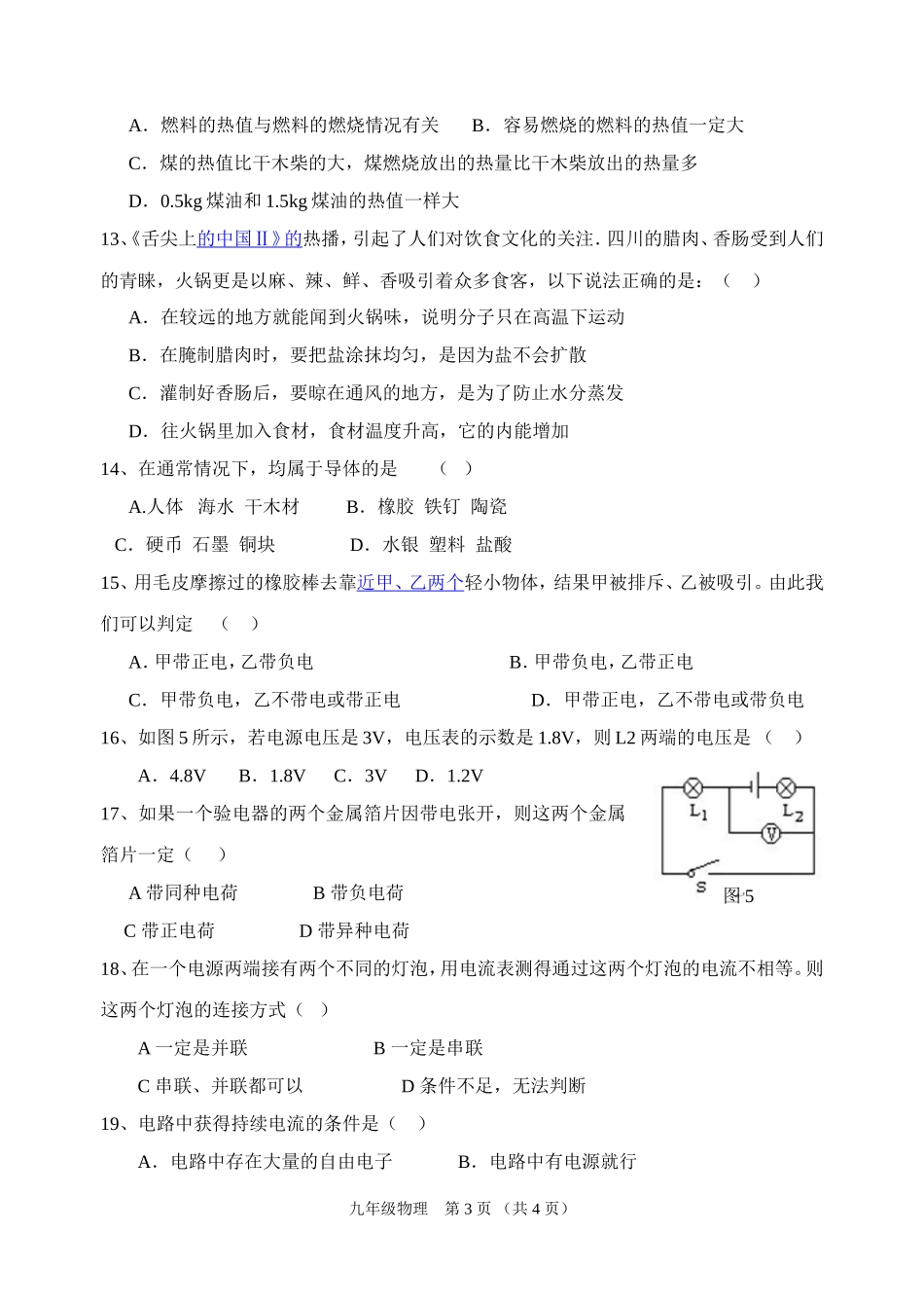 初三上学期期中考试物理试题_第3页