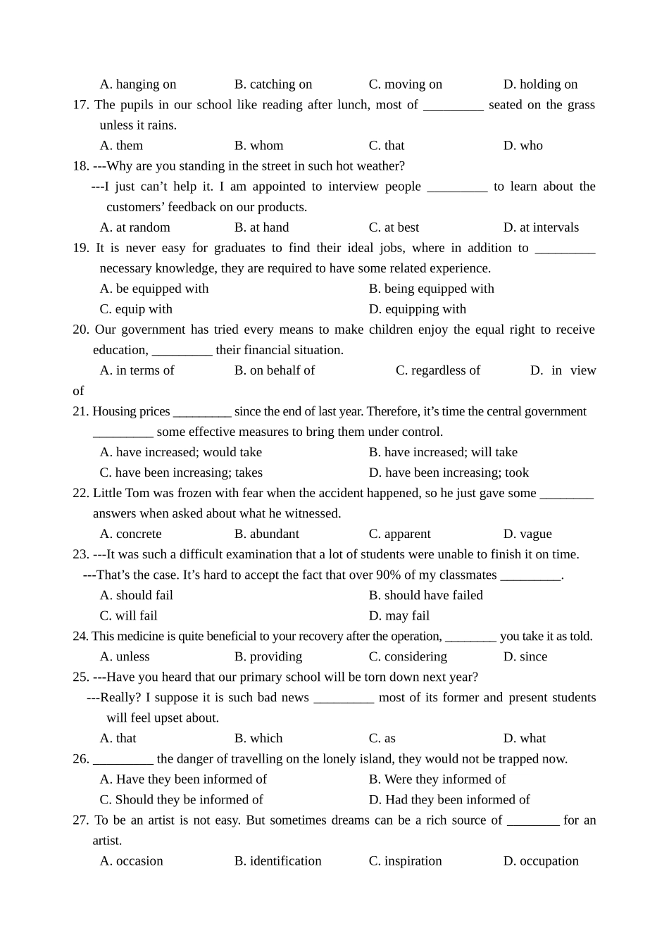 江苏省苏州市2017届高三第一学期期中考试英语试题_第3页