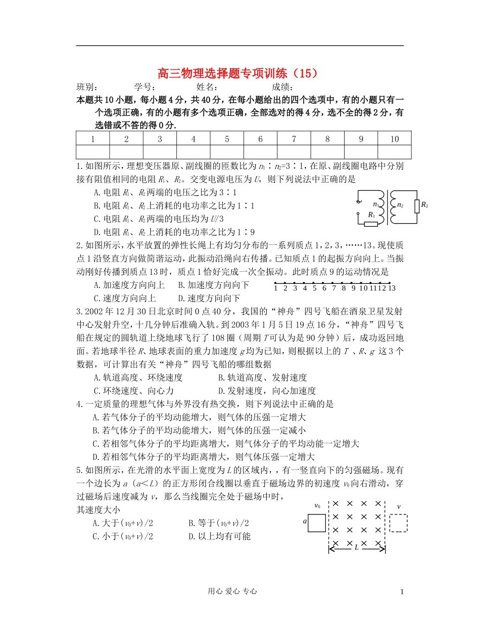 高三物理-选择题专项训练(15)_第1页