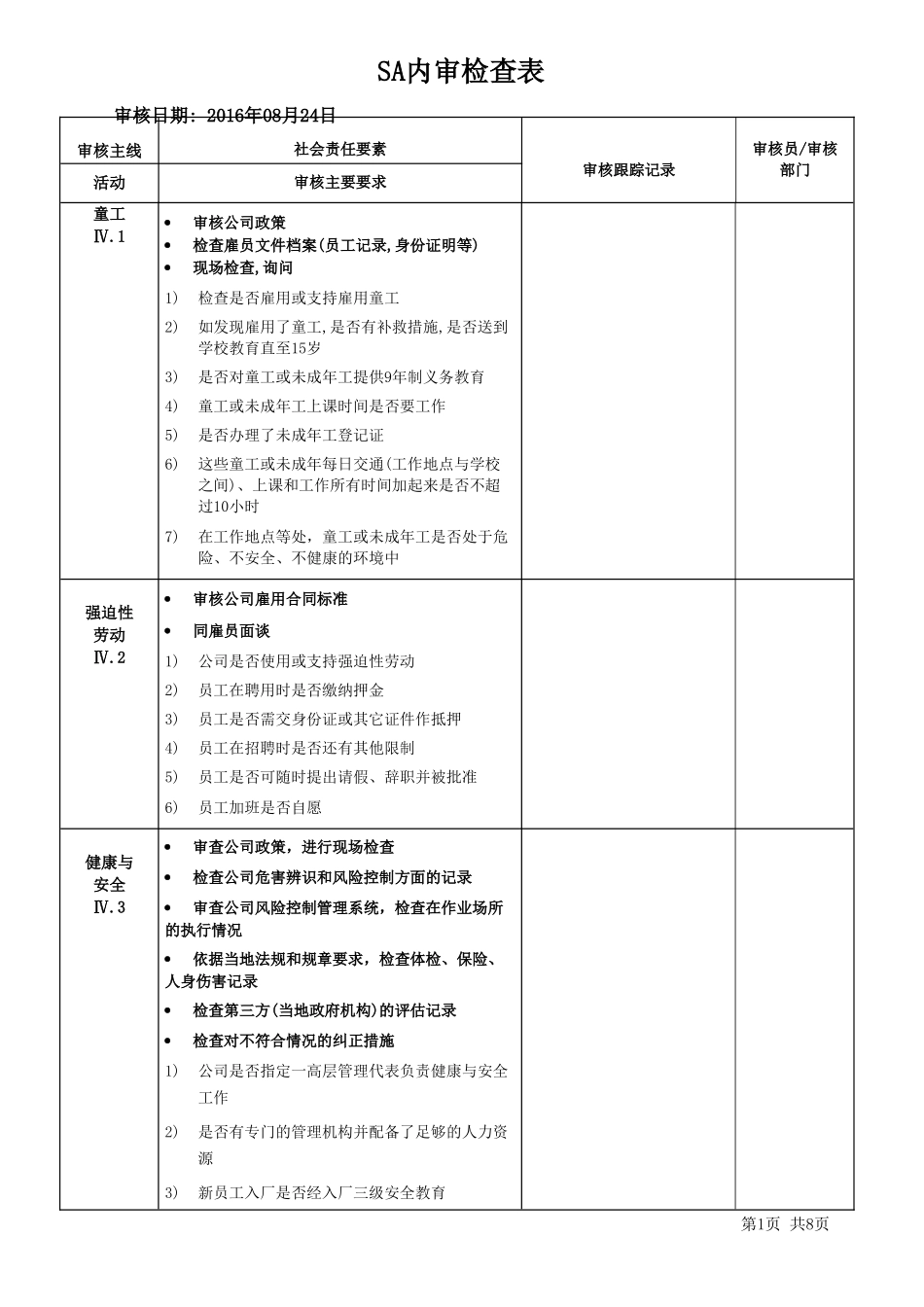社会责任内审检查表_第1页