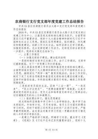 农商银行支行党支部年度党建工作总结报告 
