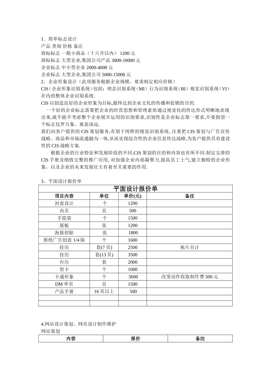 广告公司报价表_第2页