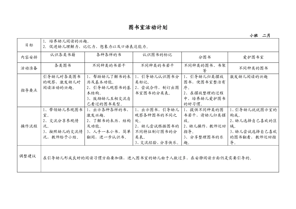图书室活动计划下——小班_第1页