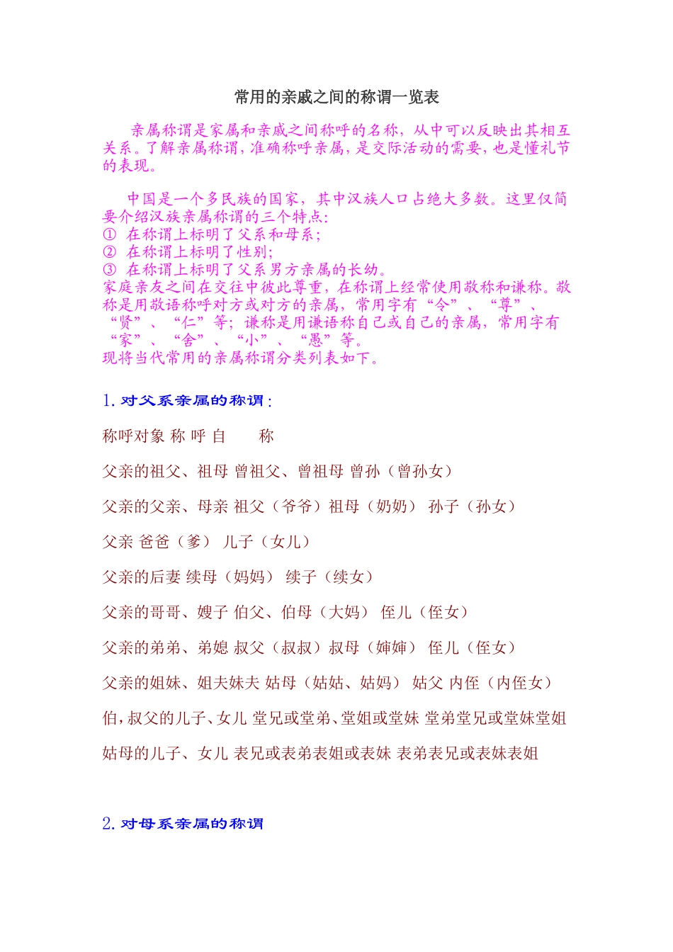 常用的亲戚之间的称谓一览表_第1页