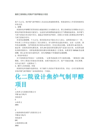 赛鼎工程有限公司焦炉气制甲醇设计项目