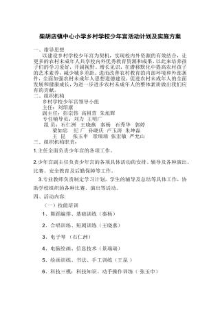 乡村学校少年宫活动计划实施方案及措施