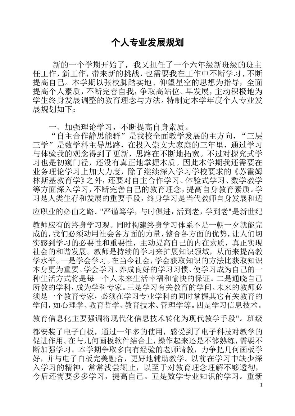 初中数学教师个人专业发展规划_第1页
