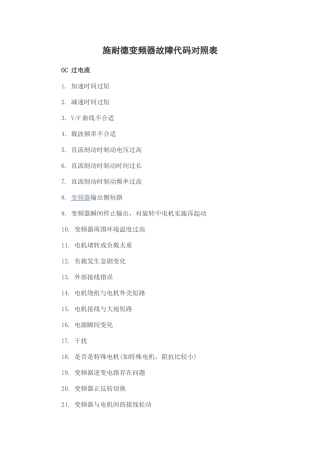 施耐德变频器故障代码对照表