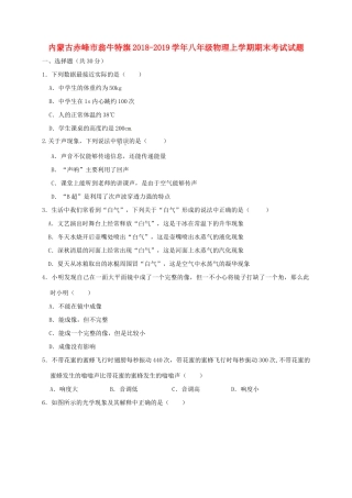 内蒙古赤峰市翁牛特旗 八年级物理上学期期末考试试题