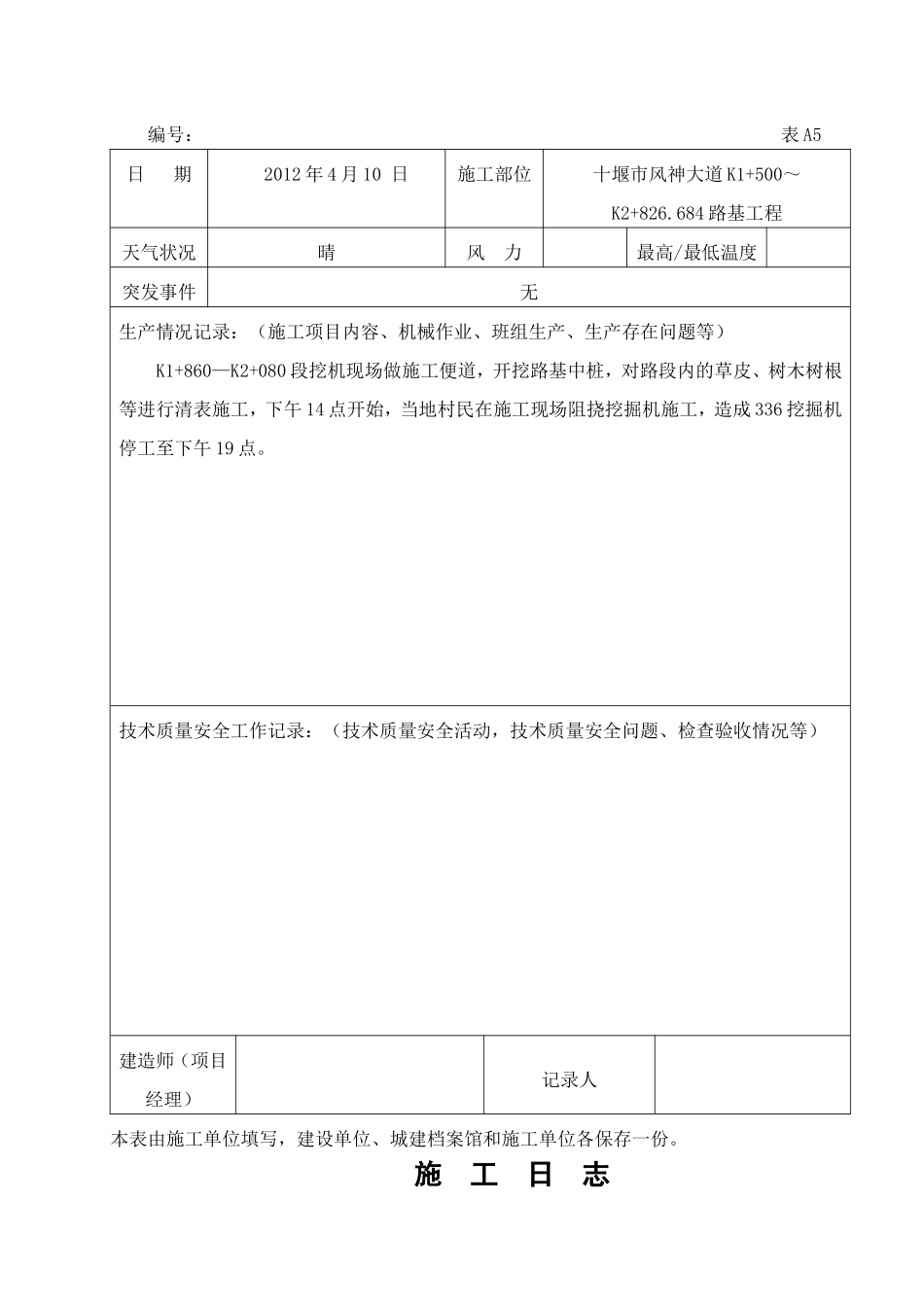 公路工程施工日志范本_第2页